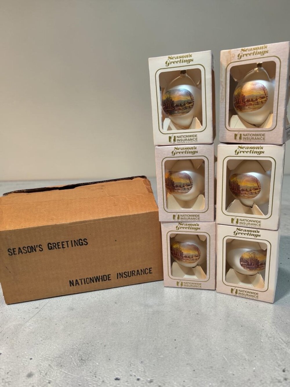 Set Of 6 Nationwide Insurance Seasons Greetings Ornaments With Winter Scene Desi